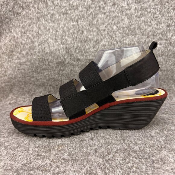 ✅Fly London YERY389FLY Black Elastic Strappy Platform Wedge Sandal Womens 42 - Picture 11 of 13